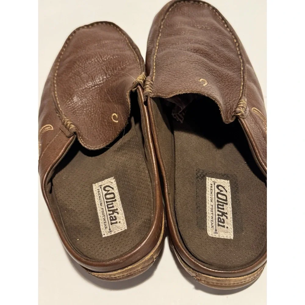 Olukai Kono Mens Size 12 Russet Brown Leather Slip-On Mule Shoes Comfort